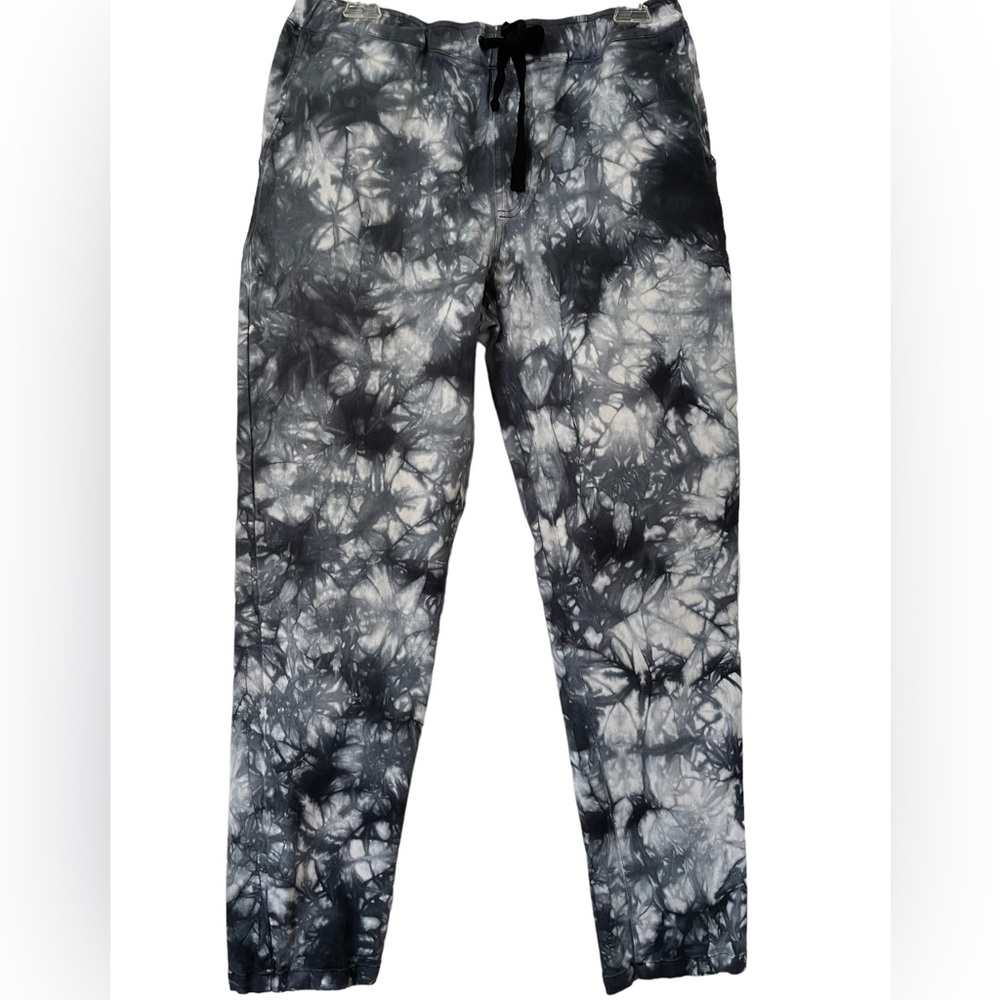 HOT TOPIC TIE DYE PANTS Black Gray White Denim size M Drawstring Waist